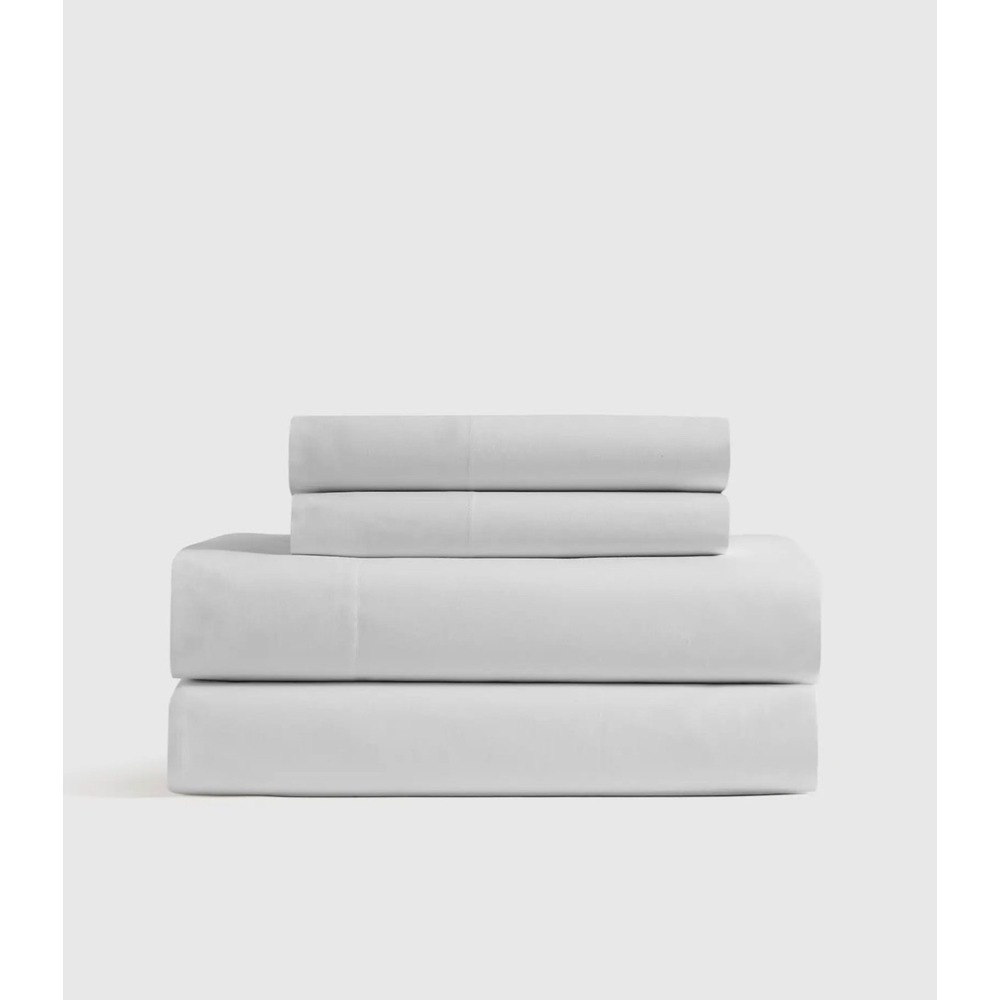 QUINCE Organic Crisp Percale Queen Sheet Set  2 Pillowcases, Light Gray